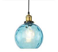 SSNCcNC Un verre Lampe suspendue chambre Lampe à suspension 1-flamme bleu sphère de verre Plafonnier Moderne Simple salle à manger Bureau lustre E27 Escaliers Grenier Lampe suspendue Ø15 * H18CM