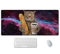 SSOIU Grand tapis de souris de jeu XXL, grand tapis de souris pour ordinateur portable avec base antidérapante et bords cousus pour bureau de jeu, 90,2 x 40,9 cm, chat amusant