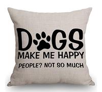 SSOIU Housse de coussin décorative de style rustique avec inscription « Dogs Make Me Happy People Not So Much » - Décoration d'intérieur en coton et lin - 45,7 x 45,7 cm - Noir