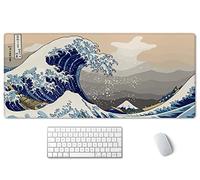 SSOIU Tapis de souris de jeu étendu (90,2 x 40,9 cm), grande base en caoutchouc stable avec bords cousus, tapis de souris pour clavier, pour le travail, les jeux, le bureau, la maison - Great Wave Off