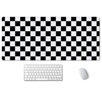 SSOIU Tapis de souris de jeu étendu (90,2 x 40,9 cm), grande base en caoutchouc stable avec bords cousus, tapis de souris pour clavier, pour travail, jeux, bureau - Motif damier noir et blanc