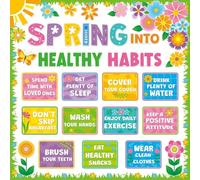 SSOPTMCB Classroom Spring Decorations Healthy Habits Bulletin Board Kit with Flowers Butterflies Plants for Elementary School Teachers(Framed,08x12inch(20x30cm))