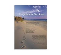 SSOPTMCB Footprints in The Sand Inspirational Christian Poem Modern Canvas Painting Motivational Wall-Art for Home Decor Gift(Unframed,08x12inch(20x30cm))