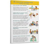 SSOPTMCB Gentle Parenting Poster 5 Discipline Tips Child Development Chart Canvas Wall-Art for Playroom Parents(Unframed,08x12inch(20x30cm))