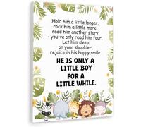SSOPTMCB Hold Him A Little Longer Canvas Print - Safari Theme Inspirational Quote Art for Boy Nursery, Jungle Animal Painting for Toddler Bedroom, Playroom, Classroom Wall (Framed,16x24inch(40x60cm))