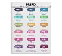 SSOPTMCB Homeschool Language Arts Poster Prefix and Suffix Chart Educational Grammar Wall-Art for Teaching Reading Writing(Framed,12x18inch(30x45cm))