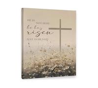 SSOPTMCB Inspirational Christian Art He Has Risen Wildflower Cross Easter Canvas Print for Church Decor Gift Idea(Unframed,16x24inch(40x60cm))