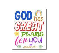 SSOPTMCB Inspirational Scripture Wood Sign - “God Has Great Plans For You” Jeremiah 29:11 for Nursery, Baptism Gift Idea & Christian Wall Decor(Unframed,12x18inch(30x45cm))