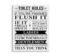 SSOPTMCB Rustic Bathroom Wall-Art, Funny Toilet Rules Canvas Print on Wood Background, Farmhouse Humor Sign for Powder Room, Laundry Room Home Decor(Framed,08x12inch(20x30cm))