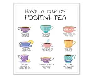 SSOPTMCB Self Affirmation Poster Have A Cup Of Positivi Tea Positivity Wall-Art Self Motivation Mental Health Prints Painting For Classroom Living Room Wall Decor(Framed,12x18inch(30x45cm))