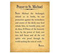SSOPTMCB St Michael the Archangel Prayer Wall Art, Defend Us in Battle Catholic Print, Framed Canvas Painting for Home Office Church Decor, Inspirational Christian Gift(Framed,12x18inch(30x45cm))