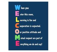 SSOPTMCB Teachers Welcome Poster Blue Classroom Rules Motivational Sign Inspirational Learning Chart for Homeschool Wall Decor(Unframed,12x18inch(30x45cm))