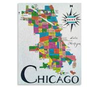 SSOPTMCB Vintage Chicago Map Poster, Hand Drawn Neighborhood Illustration, City Art Print for Home Decor, Living Room, Bedroom, Office(Framed,12x18inch(30x45cm))