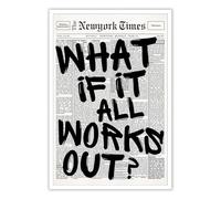 SSOPTMCB “What If It All Works Out” - Inspiring Quote in Black & White Newspaper Design, Canvas Wall-Art Poster for Bedroom Aesthetic, Office Decor(Framed,16x24inch(40x60cm))