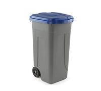 SSS Poubelle de tri sélectif 100 l, Couvercle Bleu brossage et Ordre, chromé, Unique