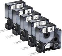 SSUMCUWR 3 5 8 10 Pack 18488 Compatible avec Le Ruban d'étiquettes Flexible en Nylon Noir sur Blanc 12 19mm Compatible avec l'imprimante 1000 3000(5PK Black on White)