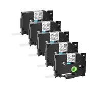 SSUMCUWR 5 pièces 6 9 12 18 24mm Rubans TZE S231 S621 TzS131 TzS251 étiquette adhésive Acrylique Compatible avec l'imprimante d'étiquettes(Black on Clear)