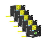 SSUMCUWR 5 pièces 6 9 12 18 24mm Rubans TZE S231 S621 TzS131 TzS251 étiquette adhésive Acrylique Compatible avec l'imprimante d'étiquettes(Black on Yellow)