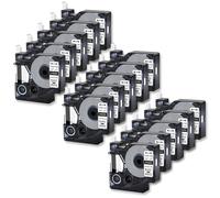 SSUMCUWR Tube d'étiquettes thermorétractable, 6mm, 9mm, 12mm, 19mm, 24mm, Noir sur Blanc et Jaune, 15 pièces, Compatible avec Bal 3718056 Osphle Dymo18055 4200(15PK Black on White)