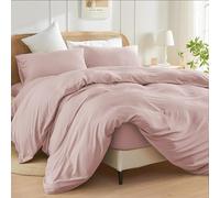 SSW HOMES Parure de lit super king size, 3 pièces, en microfibre brossée, uni, rose pâle, ensemble de literie avec boutons de pression, comprend 1 housse de couette et 2 taies d'oreiller