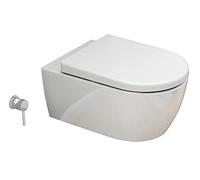 SSWW toilette avec bidet intégré, WC japonais suspendu 52,5 cm, Taharet sans rebord, revêtement nano, buse intégrée, abattant Softclose amovible, céramique blanche