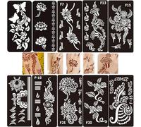 SSyang 10 Pcs Pochoir Henné Main, Tatouage Ephemere Femme, Henne Tatouage Temporaire, Papillons, Fleurs, Formes Géométriques, Réutilisable, pour Les Mains, Anniversaire, Halloween, Noël, Bal