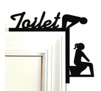 SSyang Plaque de WC pour invités - En bois - Suspension sans collage - Pas de perçage - Plaque de porte pour toilettes d'invités - Décoration d'intérieur - Pour toilettes de salon - Noir