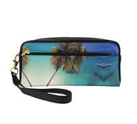 SSYGHT Beach Coconut Sunshine Petite trousse de maquillage en cuir imprimé - Trousse de toilette de voyage pour femme, trousse de maquillage réutilisable avec fermeture éclair, noir, taille unique,