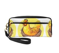 SSYGHT Bird's Nest Petite trousse de maquillage en cuir imprimé poulet doré - Trousse de toilette de voyage pour femme, trousse de maquillage réutilisable avec fermeture éclair, noir, taille unique,