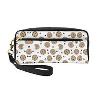 SSYGHT Cookies Food Chocolate Chip Biscuits Print Leather Small Makeup Bag - Travel Toiletry Bag for Women Reusable Cosmetic Pouch with Zipper, noir, One Size
