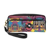 SSYGHT Music Vibes Petite trousse de maquillage en cuir imprimé - Trousse de toilette de voyage pour femme, trousse de maquillage réutilisable avec fermeture éclair, noir, One Size