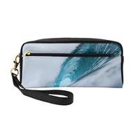 SSYGHT Ocean Green Wave Surf Print Petite trousse de maquillage en cuir - Trousse de toilette de voyage pour femme - Réutilisable avec fermeture éclair - Noir - Taille unique, Noir/blanc, One Size