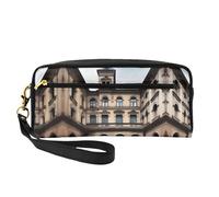 SSYGHT Old Architecture Print Petite trousse de maquillage en cuir - Trousse de toilette de voyage pour femme, trousse de maquillage réutilisable avec fermeture éclair, noir, taille unique,