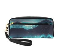 SSYGHT Petite trousse de maquillage en cuir avec imprimé étoiles de science-fiction - Trousse de toilette de voyage pour femme, pochette cosmétique réutilisable avec fermeture éclair, noir, taille