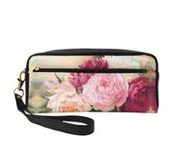 SSYGHT Petite trousse de maquillage en cuir avec imprimé fleurs de pivoine - Trousse de toilette de voyage pour femme, trousse de maquillage réutilisable avec fermeture éclair, noir, One Size
