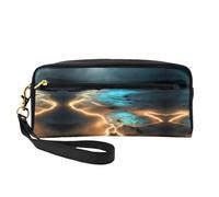 SSYGHT Petite trousse de maquillage en cuir avec vue sous la lune - Trousse de toilette de voyage pour femme - Trousse de toilette réutilisable avec fermeture éclair - Noir - Taille unique - Noir -