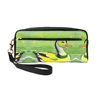 SSYGHT Petite trousse de maquillage en cuir imprimé canard vert - Trousse de toilette de voyage pour femme, trousse de maquillage réutilisable avec fermeture éclair, noir, One Size