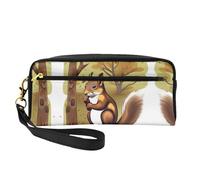 SSYGHT Petite trousse de maquillage en cuir imprimé écureuil noisette - Trousse de toilette de voyage pour femmes, trousse de toilette réutilisable avec fermeture éclair, noir, taille unique, Noir ,