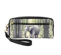 SSYGHT Petite trousse de maquillage en cuir imprimé éléphant marchant - Trousse de toilette de voyage pour femme, trousse de maquillage réutilisable avec fermeture éclair, noir, taille unique,