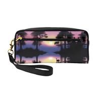 SSYGHT Petite trousse de maquillage en cuir imprimé Peaceful Dawn - Trousse de toilette de voyage pour femme, trousse de maquillage réutilisable avec fermeture éclair, noir, taille unique, Noir/blanc,