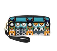 SSYGHT Pixel Art Petite trousse de maquillage en cuir imprimé visages d'animaux - Trousse de toilette de voyage pour femme, pochette cosmétique réutilisable avec fermeture éclair, noir, taille unique,