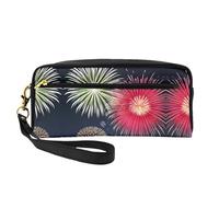 SSYGHT Splendid Petite trousse de maquillage en cuir imprimé feux d'artifice - Trousse de toilette de voyage pour femme, trousse de maquillage réutilisable avec fermeture éclair, noir, taille unique,