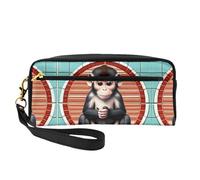 SSYGHT The Silent Monkey - Petite trousse de maquillage en cuir imprimé - Trousse de toilette de voyage pour femme - Réutilisable - Avec fermeture éclair, noir, One Size
