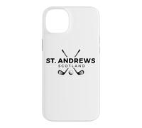 St. Andrews Scotland Cross Clubs et Balle de Golf Imprimé Noir Coque pour iPhone 14 Plus