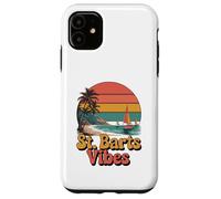 St. Barts Vibes, rétro Coucher de Soleil Palmiers et voilier Amusant Coque pour iPhone 11