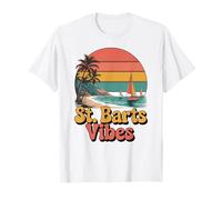 St. Barts Vibes, rétro Coucher de Soleil Palmiers et voilier Amusant T-Shirt