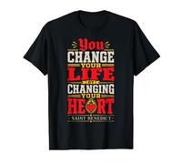 St Benoît Change Your Life Heart Catholic Saint Citations T-Shirt Graphique avec Valeur