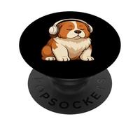 St Bernard Chien Portant des écouteurs - Chien drôle Maman Papa PopSockets PopGrip Adhésif