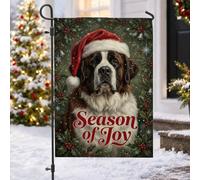 St. Bernard Drapeau de jardin avec citation de Noël 30,5 x 45,7 cm | Chapeau de Père Noël, drapeau de cour, baies de houx, branches de pin, thème d'hiver, cadeau pour les amoureux des chiens