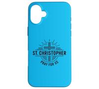 St Christophe Pray for Us Catholic Cross Travel Coque pour iPhone 16 Plus